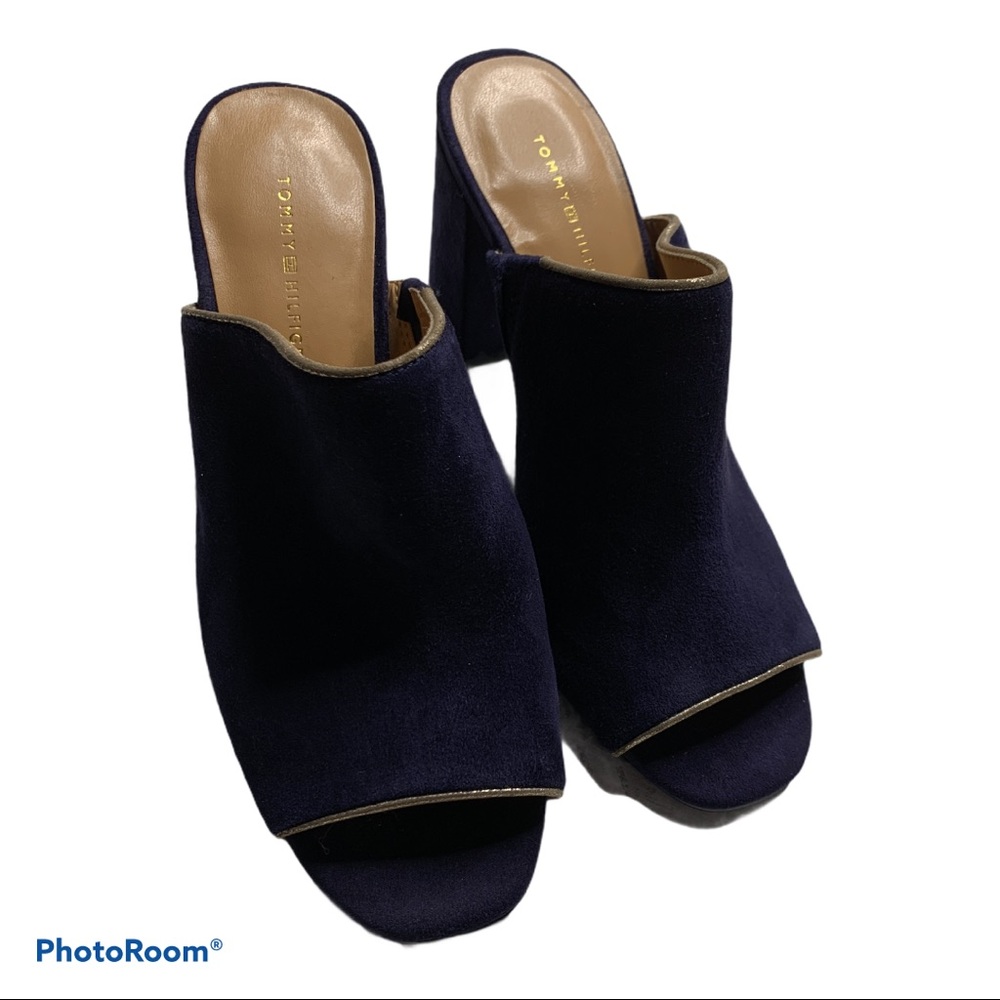 Tommy Hilfiger Sayna Blue Suede Heels Mule 6.5